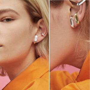 JENNY BIRD Groove Lobe Cuff Earrings in Silver Set of 2 Clip On